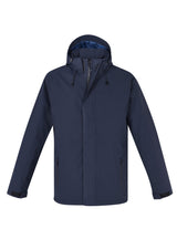 Men's navy Eclipse Jacket from Biz Collection, featuring waterproof shell, detachable hood, and insulated lining for comfort and style.