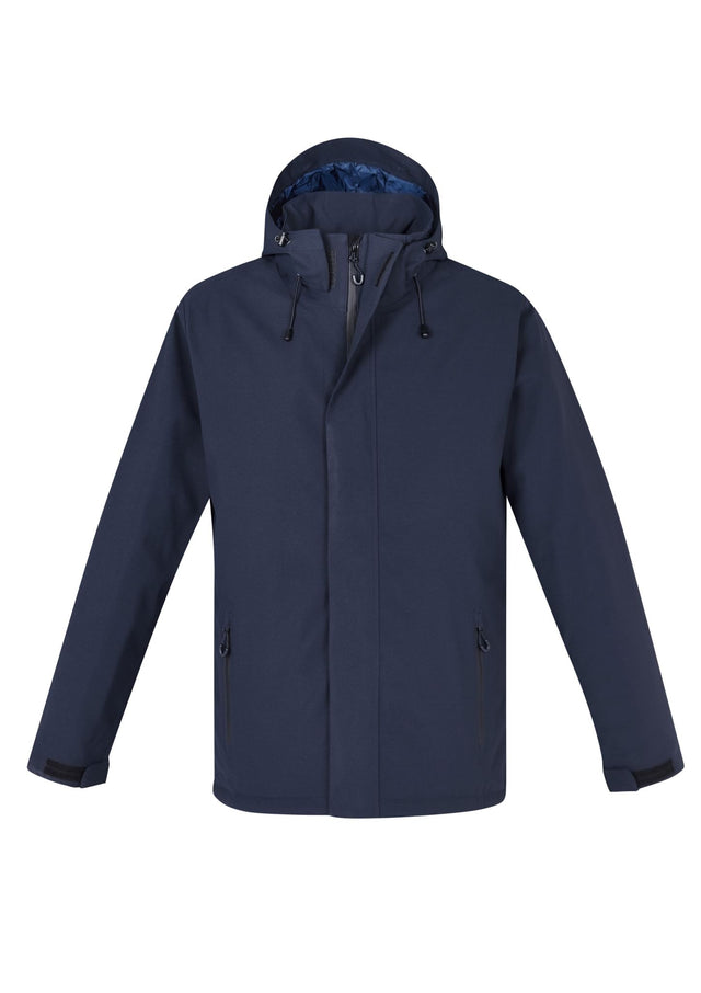Men's navy Eclipse Jacket 2XL by Biz Collection, featuring waterproof material, zip-off hood, and stylish, functional design.