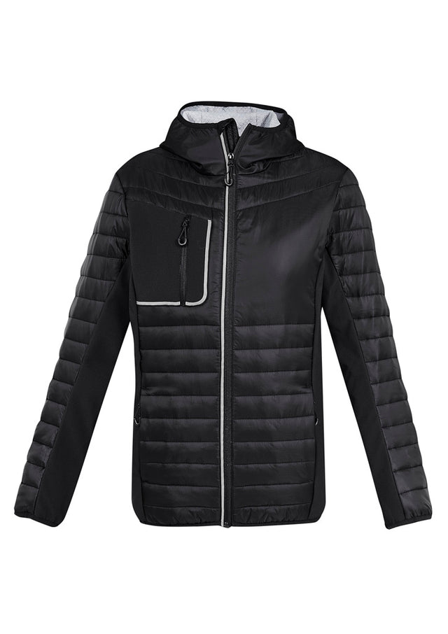 Unisex black/silver Patrol Jacket with insulated quilting, softshell panels, and reflective detailing, perfect for outdoor activities.