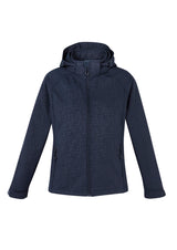 Navy Ladies Geo Jacket, 2XL, featuring a soft fleece lining, zip-off hood, and stretch fabric for comfort and versatility.