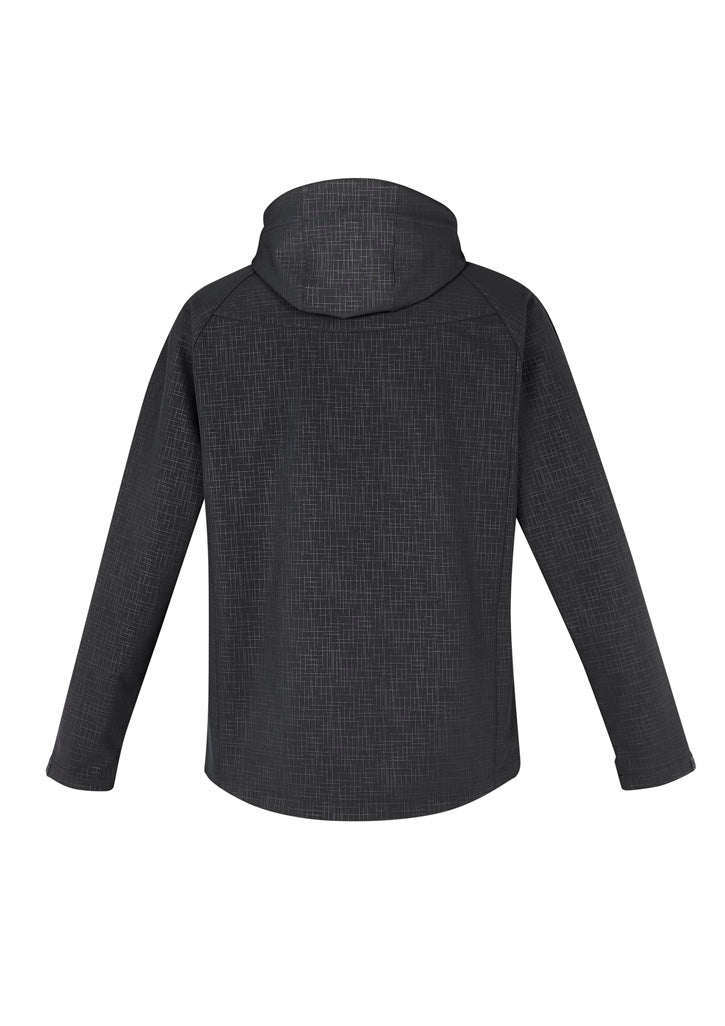 Men's Geo Jacket in Black, 2XL, featuring a subtle print, removable hood, zippered pockets, and cozy fleece lining.