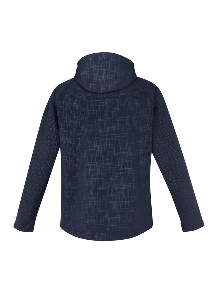 Men's Geo Jacket in navy, 3XL, featuring a subtle cross-hatch print, removable hood, and bonded fleece lining for warmth.