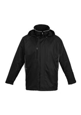Unisex Core Jacket in Black/White, 2XL, features showerproof shell, concealed hood, and zip pockets for stylish outdoor wear.