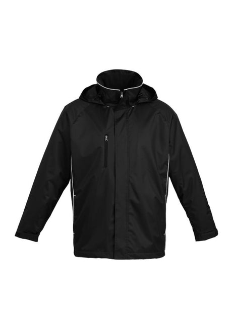 Unisex Core Jacket in Black/White, 3XL, features showerproof shell, hidden hood, and zip pockets for outdoor activities.
