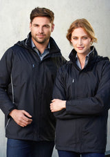 Unisex Core Jacket in Navy/White, 2XL, featuring a showerproof shell, concealed hood, and zip pockets for outdoor comfort.