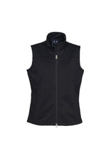 Ladies Soft Shell Vest in black, Size XL, featuring a windproof design, micro-fleece lining, and multiple convenient pockets.