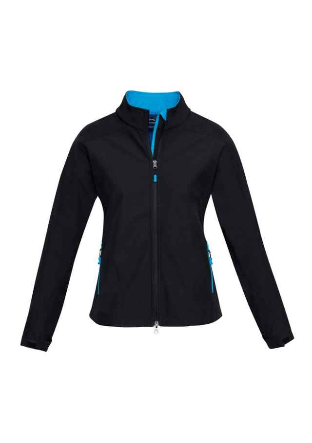 Ladies Geneva Jacket in Black/Cyan, 2XL, featuring windproof design, breathable fabric, and adjustable cuffs for comfort.