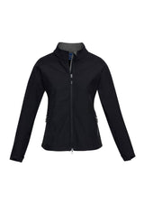 Stylish black/graphite 2XL Ladies Geneva Jacket with stand-up collar, adjustable cuffs, and breathable, water-repellent fabric.