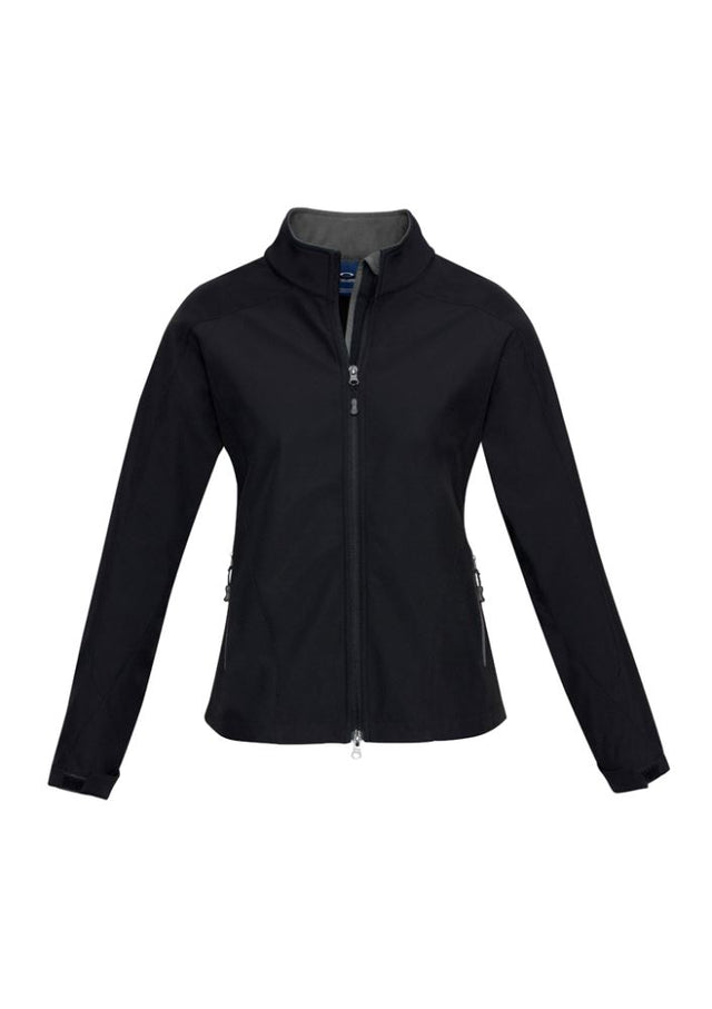 Ladies Geneva Jacket in Black/Graphite, Size XL, featuring breathable fabric, fleece lining, adjustable cuffs, and zipper pockets.
