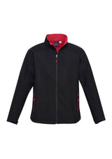 Mens Geneva Jacket in black/red, 2XL, with fleece lining, zippered pockets, and windproof, water-repellent features.