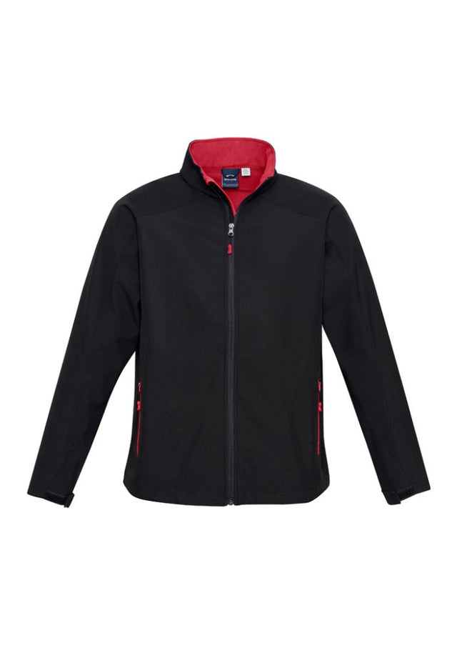 Mens Geneva Jacket in black/red, 2XL, with fleece lining, zippered pockets, and windproof, water-repellent features.