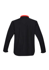 Men's Geneva Jacket in black and red with stand-up collar, adjustable cuffs, and water-repellent fabric, ideal for stylish, outdoor wear.