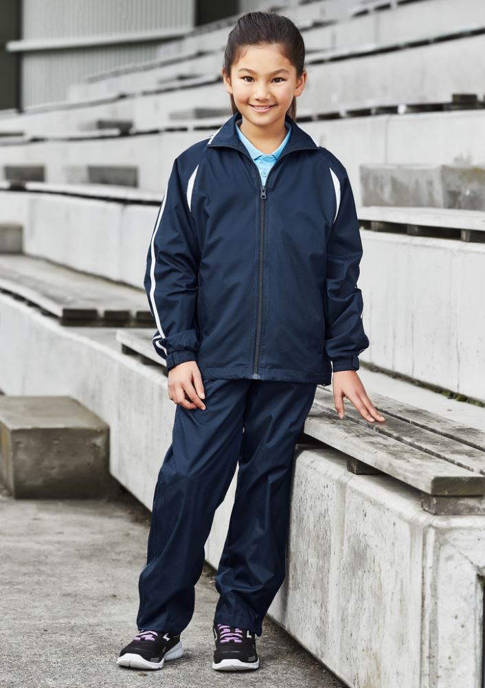 Kids Flash Track Top in navy/red, size 14, featuring raglan sleeves, full zip, and zippered pockets for active play.