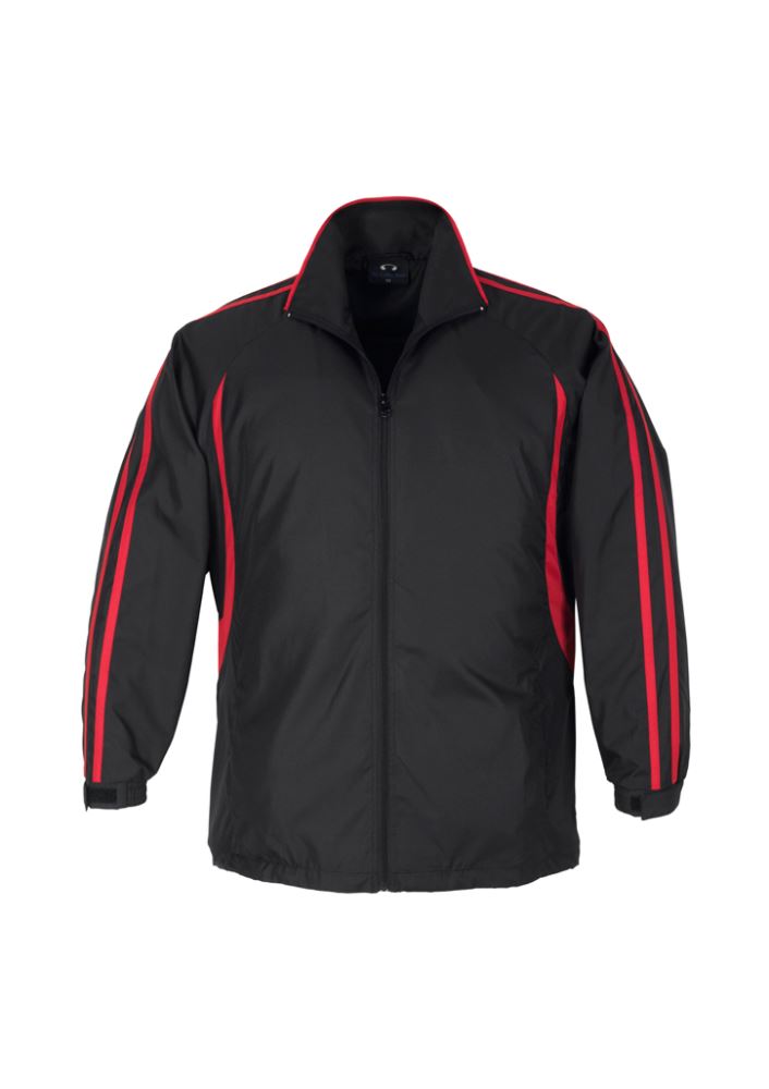 Kids Flash Track Top in Black and Red, Size 8, features full zip, zippered pockets, and breathable microfiber for active wear.