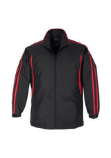 Kids Flash Track Top in Black and Red, Size 8, features full zip, zippered pockets, and breathable microfiber for active wear.