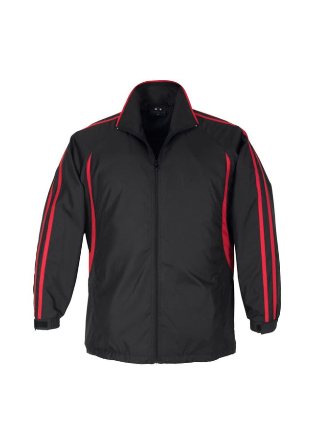 Kids Flash Track Top in Black and Red, Size 8, features full zip, zippered pockets, and breathable microfiber for active wear.