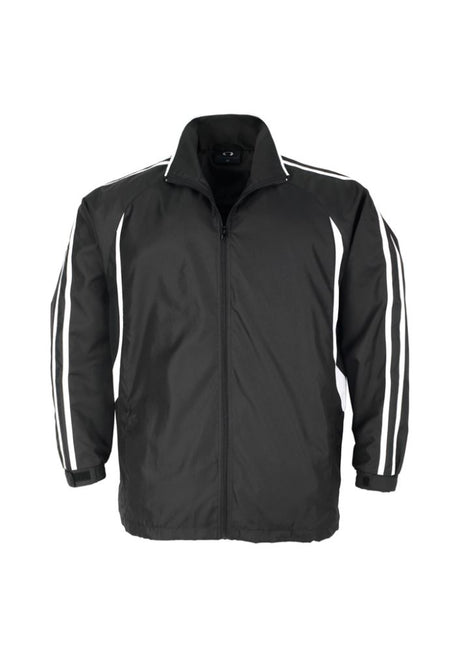 Kids Flash Track Top in black and white, size 8, featuring full zip, raglan sleeves, and zippered pockets for comfort and style.
