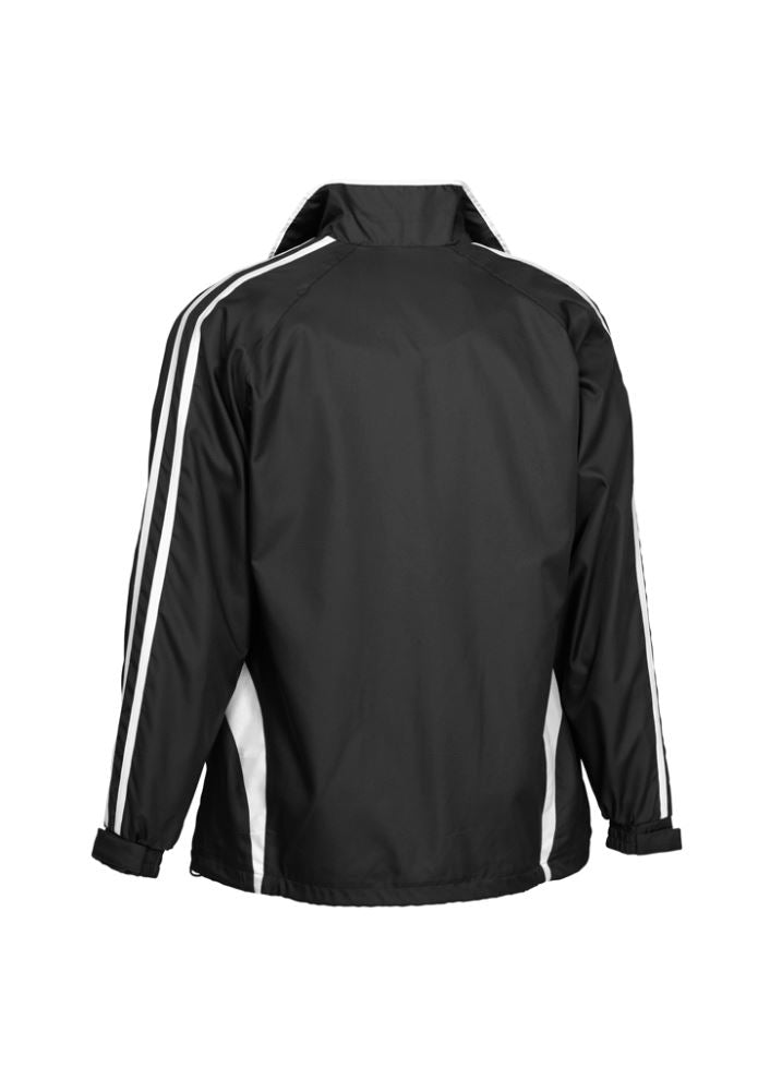 Adults Flash Track Top in Black/White, Size S, featuring a full zip, raglan sleeves, and two zippered pockets for active wear.