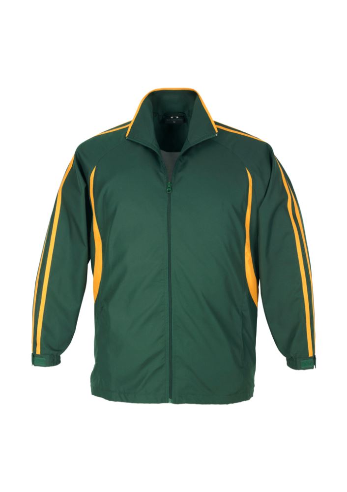 Adults Flash Track Top in Forest/Gold, 5XL, featuring a full zip, raglan sleeves, and zippered pockets for outdoor activities.
