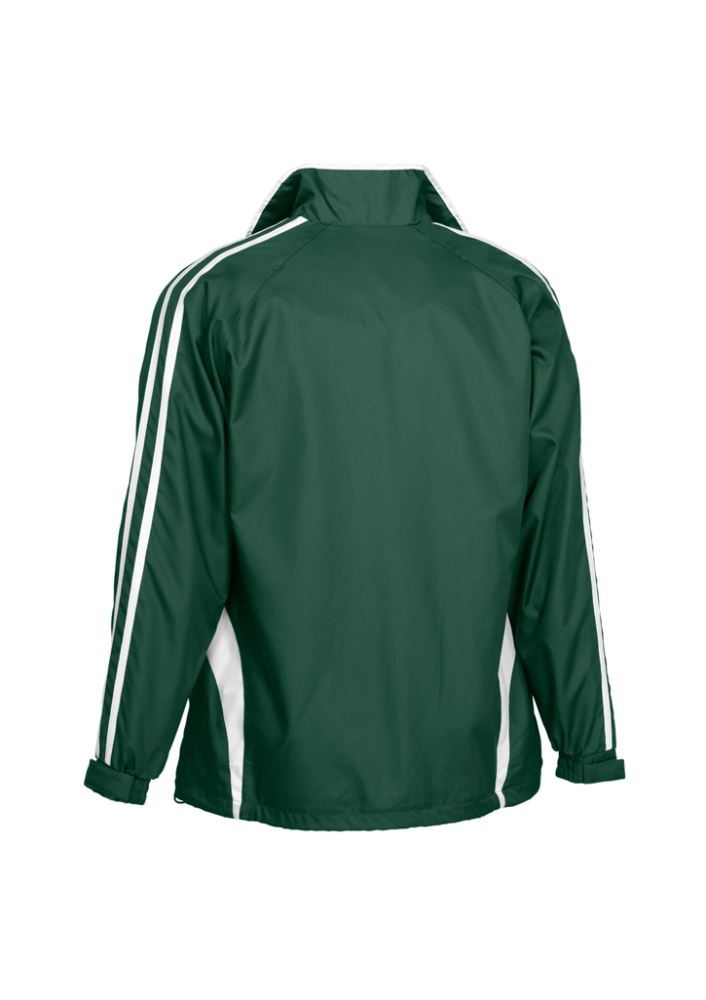 Kids Flash Track Top in Forest/White, size 12; sporty zip-up jacket with raglan sleeves, pockets, and adjustable cuffs.
