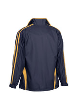 Kids Flash Track Top in Navy/Gold, Size 6, featuring zip pockets, raglan sleeves, and durable Micro Fibre fabric.