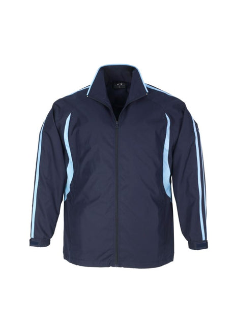 Adults Flash Track Top in navy and sky with zip front, raglan sleeves, twin stripes, and showerproof fabric for active lifestyles.
