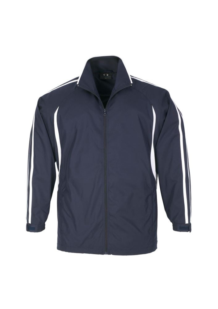 Kids Flash Track Top in navy and white, size 6, featuring a full zip, twin stripes, and zippered pockets for active wear.