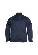 Men's Navy Soft Shell Jacket in 3XL, featuring fleece lining, water repellent fabric, and adjustable cuffs for outdoor comfort.
