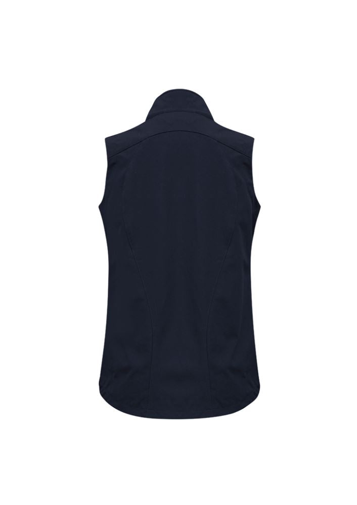 Navy and graphite Ladies Geneva Vest featuring cozy fleece lining, zip pockets, and windproof, water-repellent fabric.