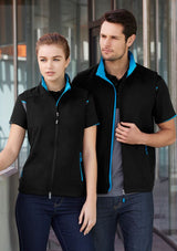 Ladies Geneva Vest in Black/Cyan, size XL, featuring a stand-up collar, zippered pockets, and water-repellent fabric.