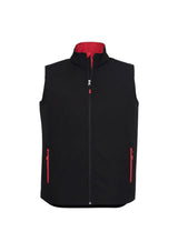 Men's Geneva Vest in black and red, size 2XL, featuring water-repellent fabric, fleece lining, and zippered pockets.