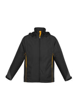 Kids Razor Team Jacket in Black/Gold for size 8, featuring breathable mesh, adjustable cuffs, and stylish design for active youth.