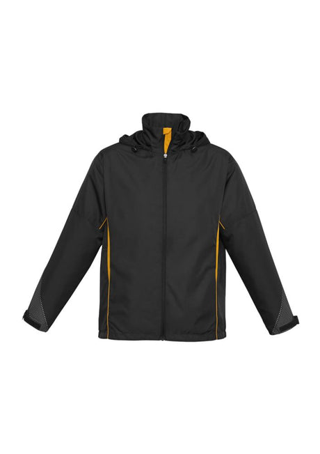 Adults Razor Team Jacket in black and gold, size S, featuring breathable mesh, stow-away hood, and stylish design for active wear.