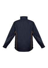 Kids Razor Team Jacket in Navy/Gold, size 12, featuring breathable mesh, stow-away hood, and zippered pockets for active youth.