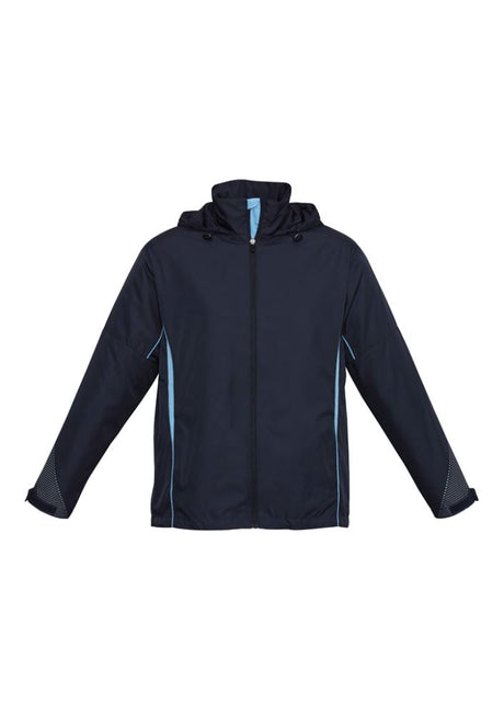 Adults Razor Team Jacket in Navy/Sky, 5XL, featuring breathable mesh, stow-away hood, and stylish sleeve prints.