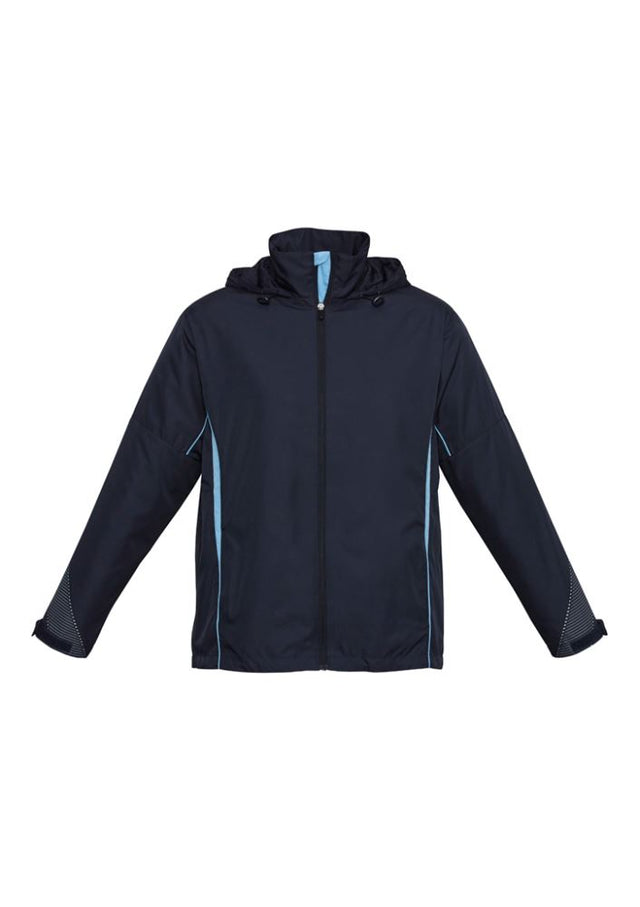 Adults Razor Team Jacket in Navy/Sky, 2XL, features breathable mesh lining, stow-away hood, and UV protection for outdoor style.