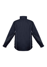 Navy and white 5XL adults razor team jacket with breathable mesh lining, stow-away hood, and zippered pockets.