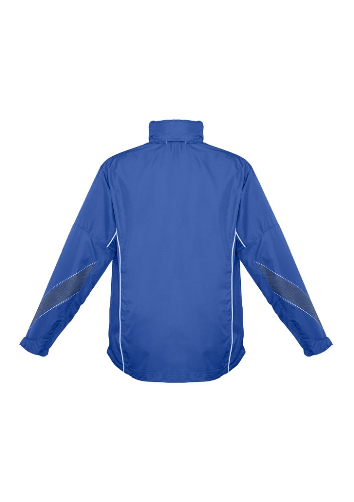 Royal and white Adults Razor Team Jacket in size XL with breathable mesh, stow-away hood, and zippered pockets for active lifestyles.