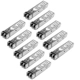 Ten-pack of HP J4858C compatible SFP fiber modules for 1 GbE connectivity, 550m range, hot-swappable with lifetime warranty.