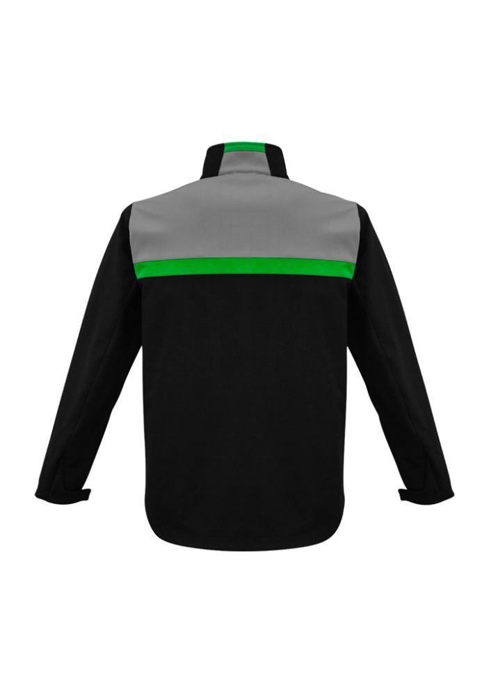 Unisex Charger Jacket in Black, Green, and Grey, featuring a stand-up collar, zippered pockets, and water-repellent fabric.