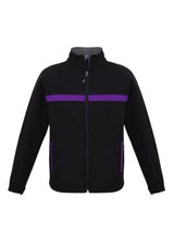 Unisex Charger Jacket in Black/Purple/Grey, featuring warm fleece lining, stand-up collar, and waterproof design. Size L.