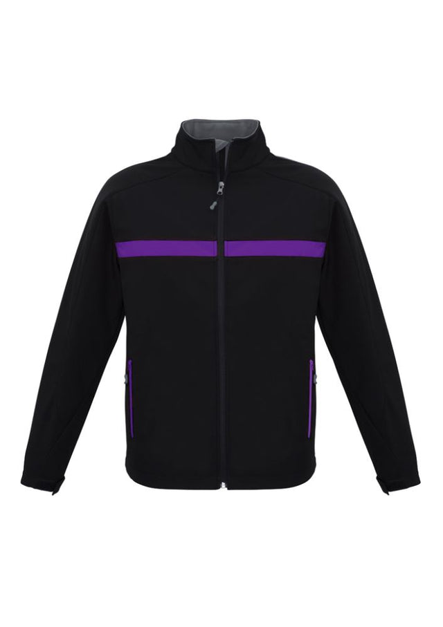 Unisex Charger Jacket in Black/Purple/Grey, featuring warm fleece lining, stand-up collar, and waterproof design. Size L.