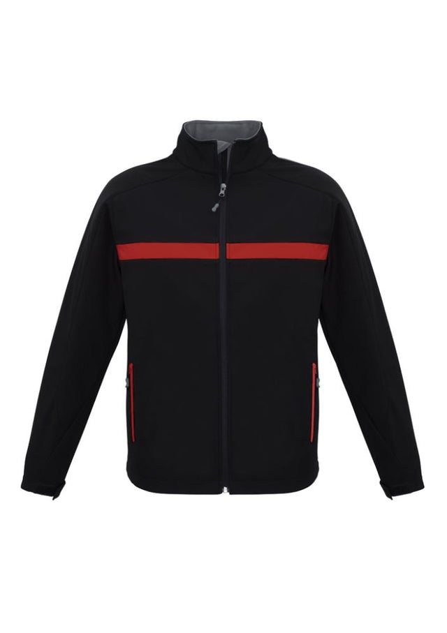 Unisex Charger Jacket in Black, Red, and Grey, XL, featuring water repellent, windproof design with fleece lining and zippered pockets.