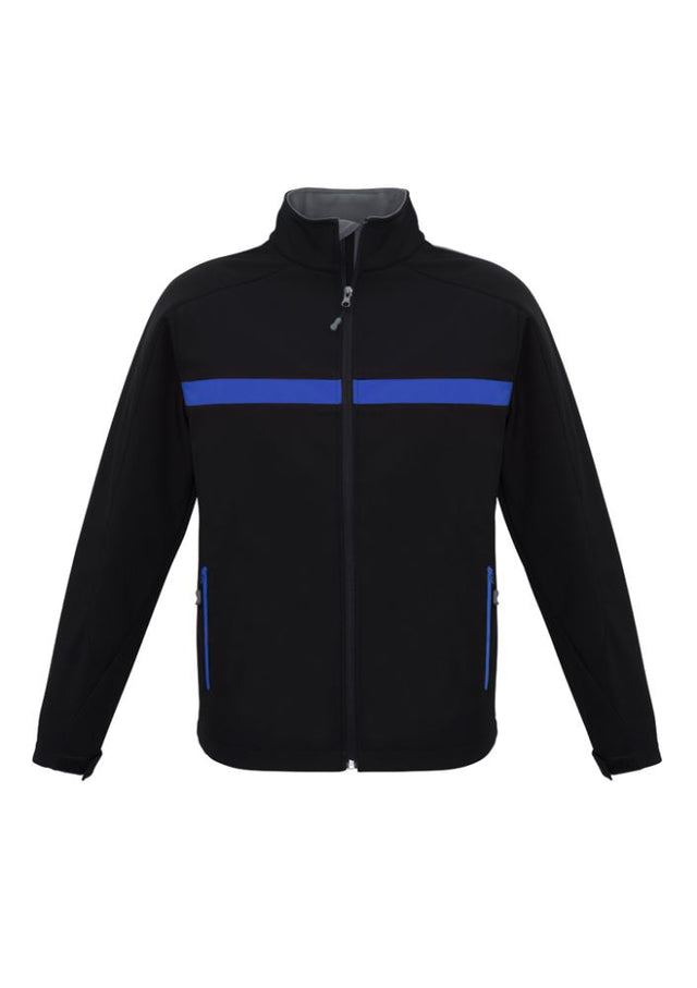 Unisex Charger Jacket in Black/Royal/Grey, featuring water-repellent fabric, zippered pockets, and a comfortable fleece inner.