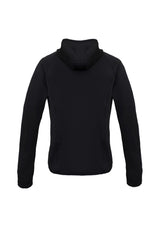 Ladies Stealth Tech Hoodie in Black/Cyan, size XS, featuring durable nylon, warm insulation, contrast zipper, and thumb loops.