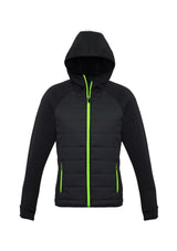 Ladies Stealth Tech Hoodie in Black/Lime (Size L) features premium fabric, thumb loops, and stylish insulation for active wear.
