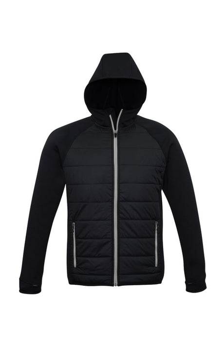 Men's Stealth Tech Hoodie in Black/Silver Grey, size M, featuring durable quilted fabric, stretch fleece, and warm insulation.