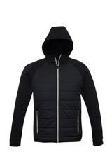 Mens Stealth Tech Hoodie in Black/Silver Grey, size 5XL, featuring quilted nylon, fleece, and insulated thumb loops.