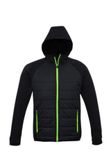 Men's Stealth Tech Hoodie in Black/Lime, 5XL, features quilted nylon, fleece sleeves, thumb loops, and a stylish hood.