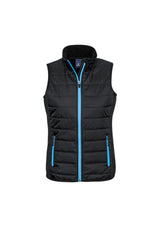 Ladies Stealth Tech Vest in Black and Cyan, 2XL; features quilted nylon, insulation, and stylish design for warmth and versatility.